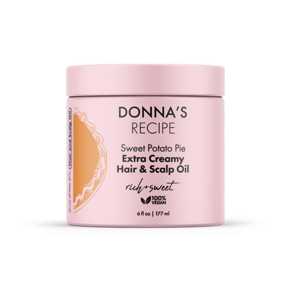 Donna's Recipe Sweet Potato Pie Hair Oil bottle delivers lightweight moisture for daily use.