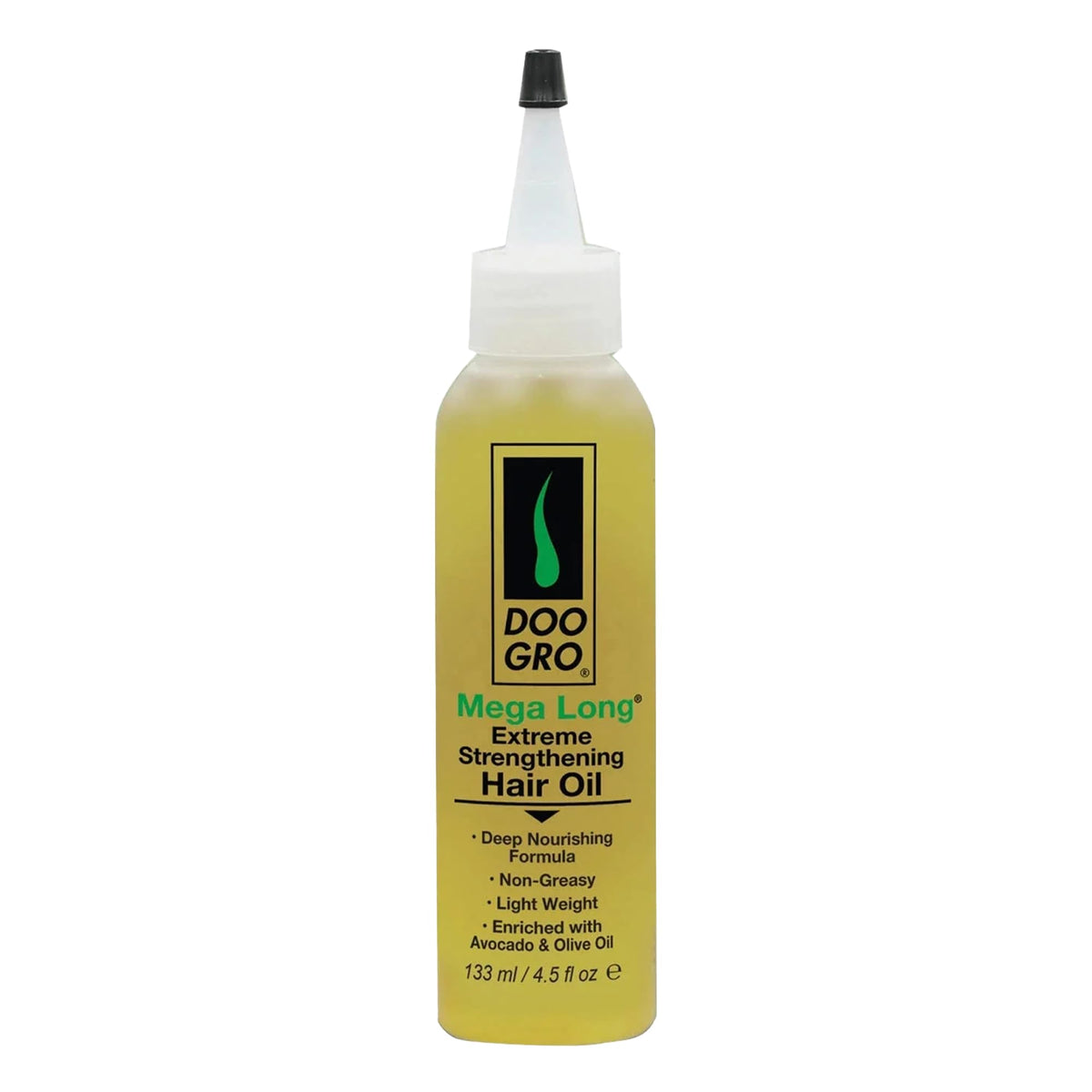 Doo Gro Mega Long Oil bottle pour demonstrates lightweight, non-greasy conditioning.