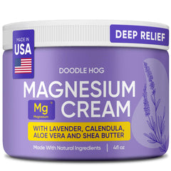 DOODLE HOG Lavender Magnesium Cream bottle with calming, sleep-friendly relief.
