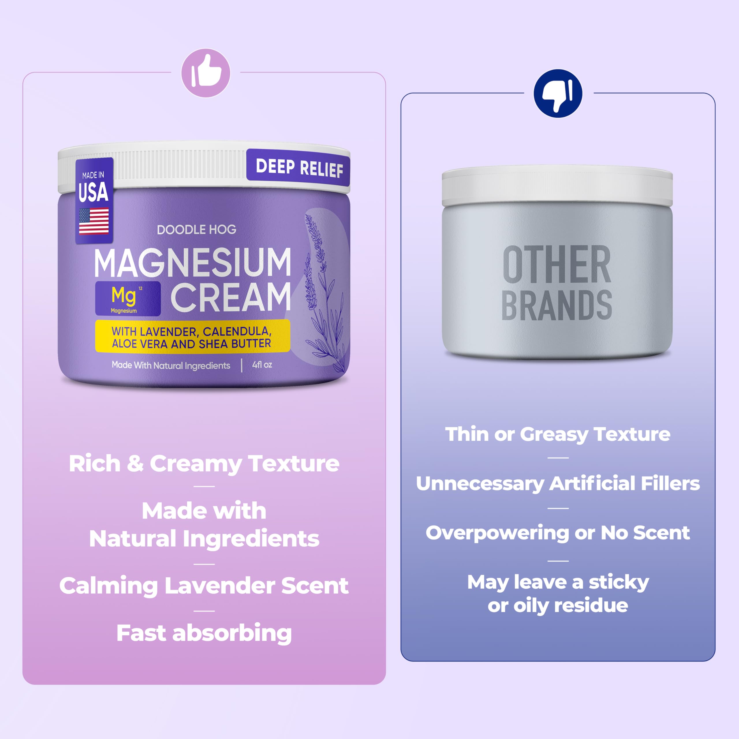 DOODLE HOG Lavender Magnesium Cream on feet highlights potential relief.
