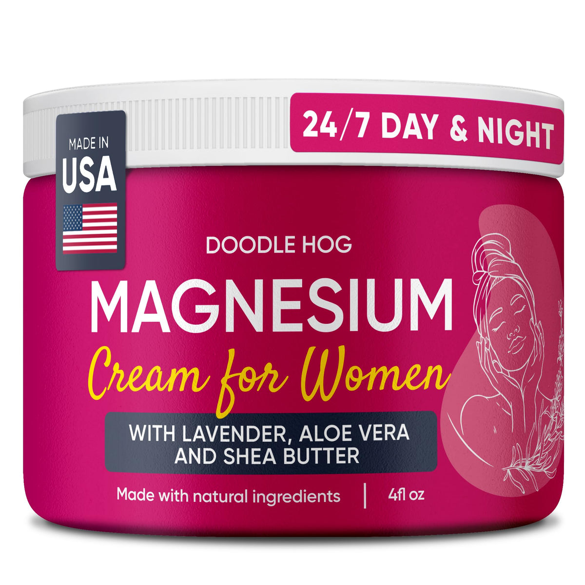 DOODLE HOG Magnesium Cream Lavender jar—calming texture for restful evenings.