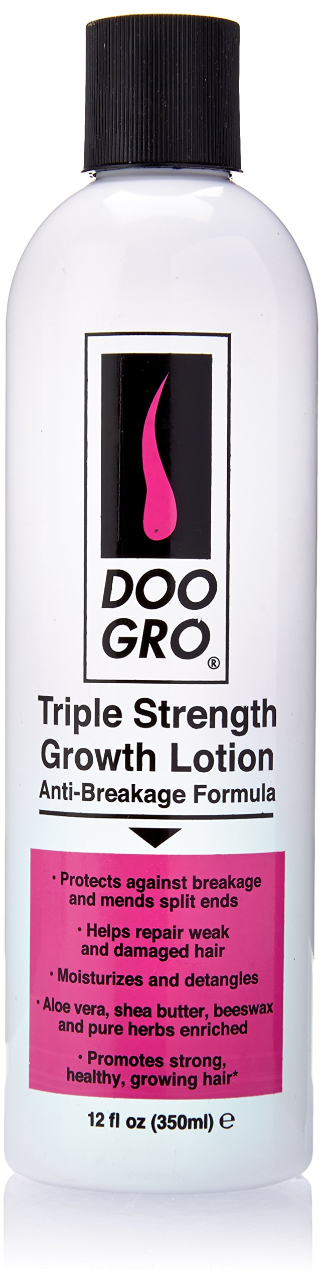 Doo Gro Growth Lotion Triple Strength bottle 12oz showing strong, healthy-looking hair support.