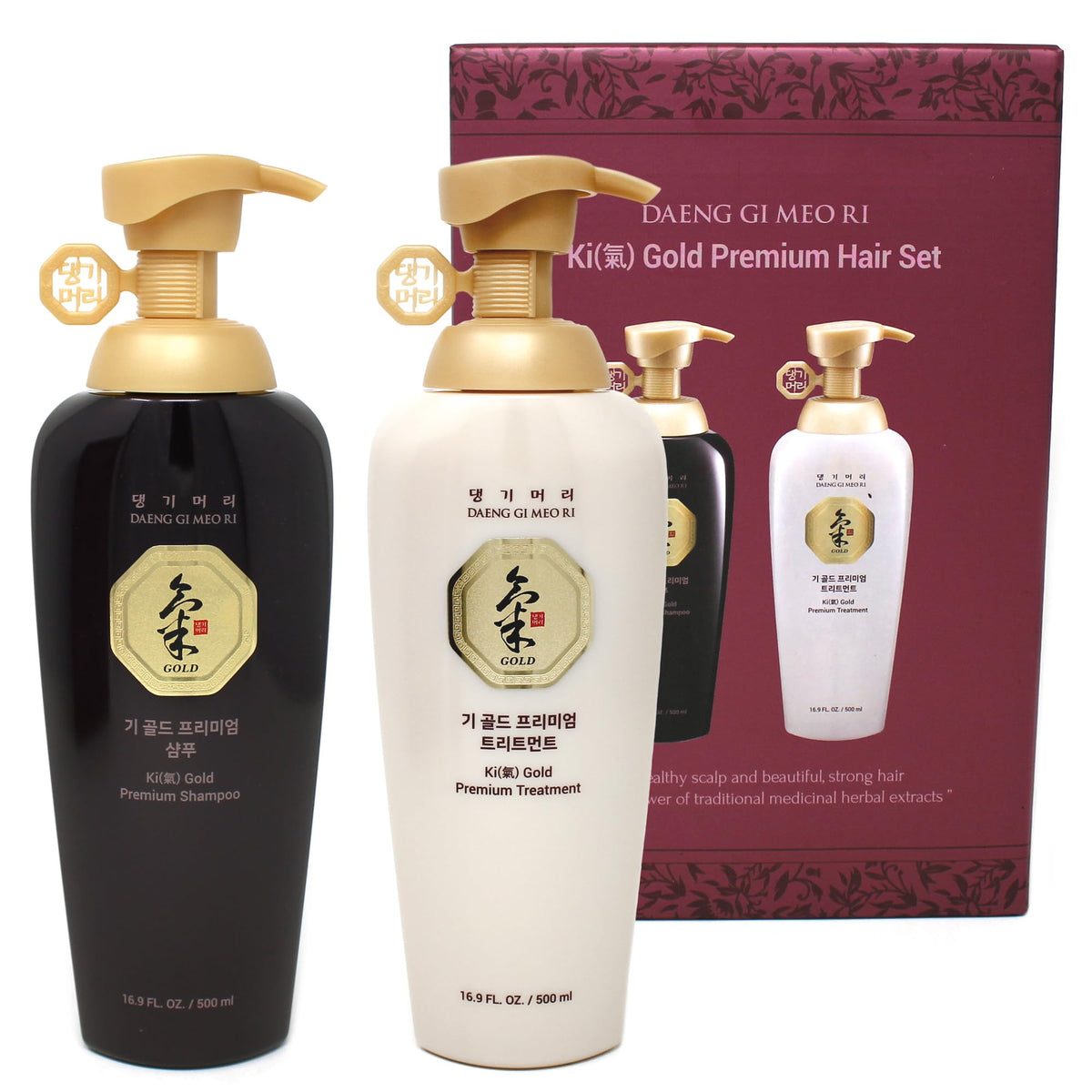 Doori Daeng Gi Meo Ri Ki Gold shampoo bottle supports hydration and shine.