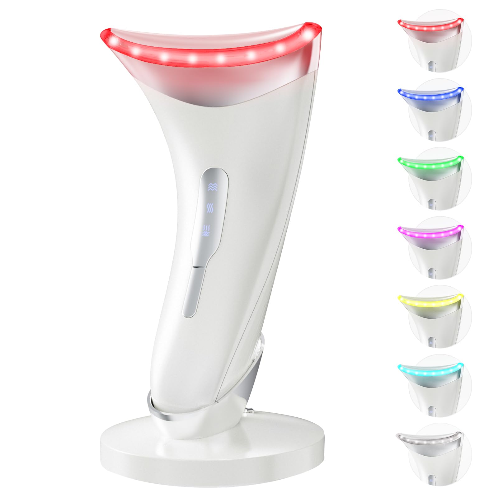 Dopsikn red light therapy on face and neck for improved elasticity.