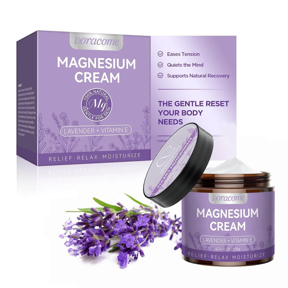Doracome Magnesium Lotion applied before bed to soothe legs and feet