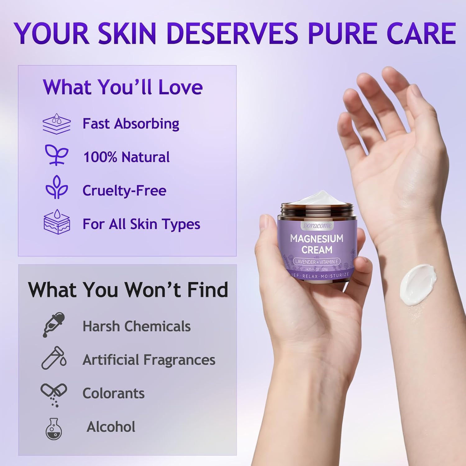 Doracome Magnesium Lotion lavender variant offering gentle scent and soothing feel