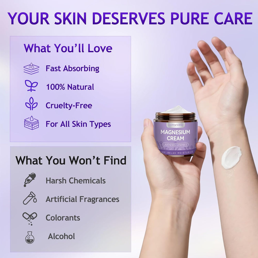 Doracome Magnesium Lotion lavender variant offering gentle scent and soothing feel