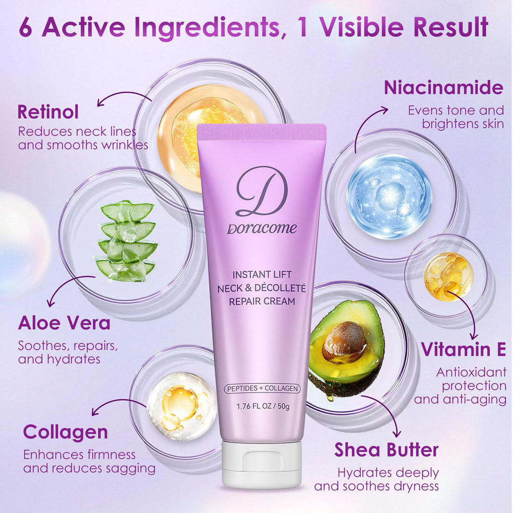 Doracome neck application pump ensures precise, convenient dosing.