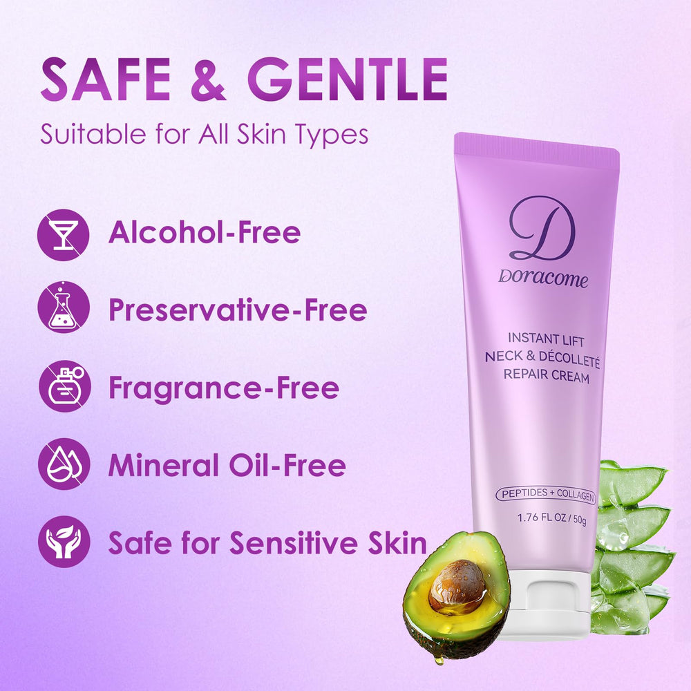 Doracome neck-cream tone-evenness highlights more even skin tone.