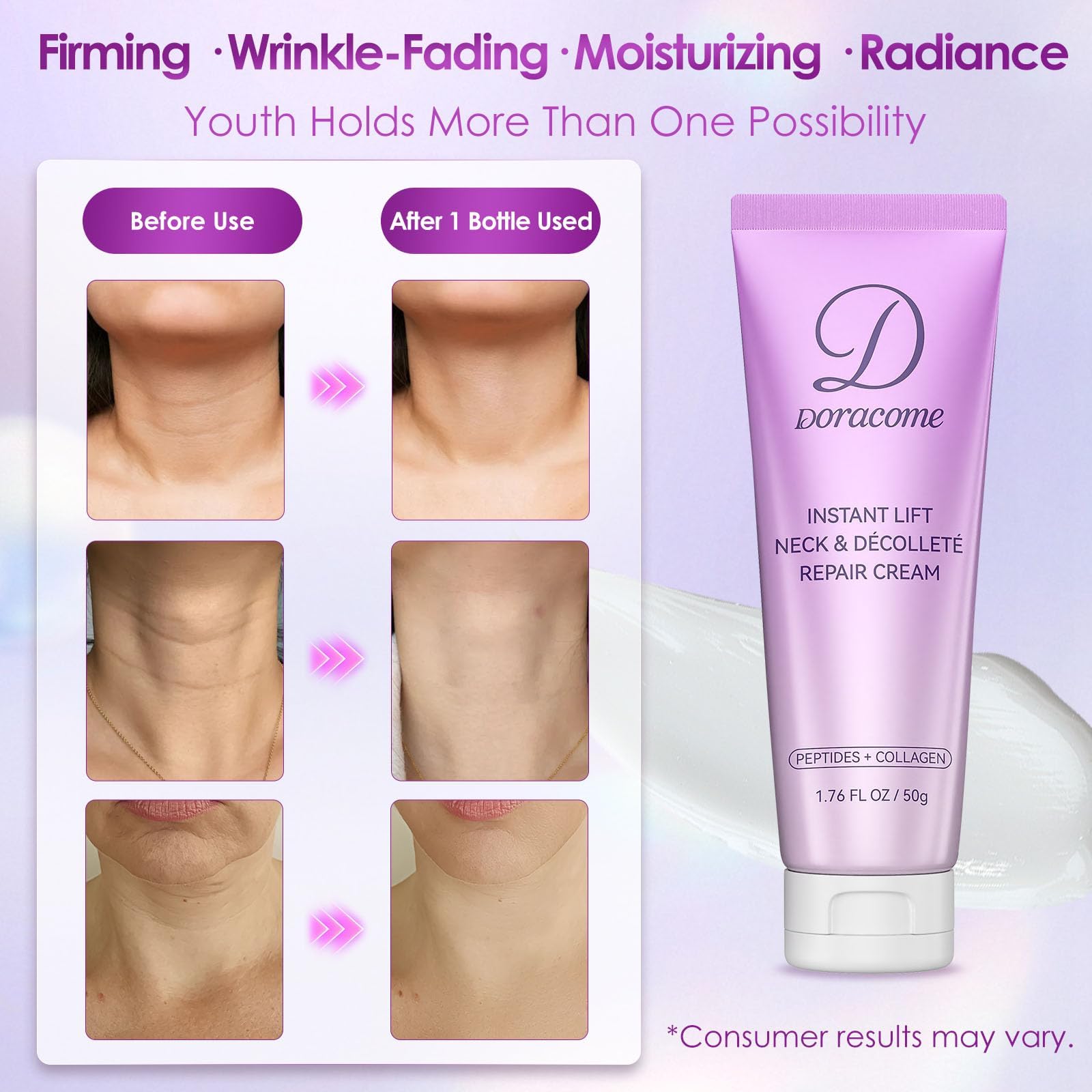 Doracome Retinol Cream ingredients scene highlighting hyaluronic acid and collagen support.
