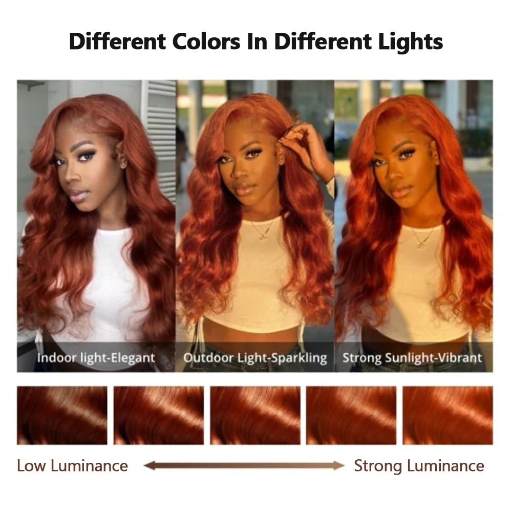 Dorbess Ginger Orange 30 inch lace front wig body wave detail and fullness