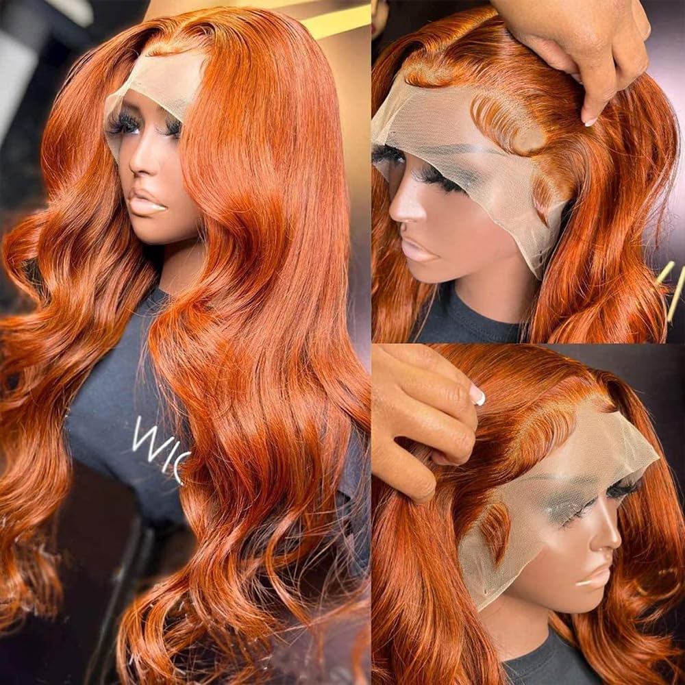Dorbess Ginger Orange 30 inch lace front wig color detail highlighting vibrant hue