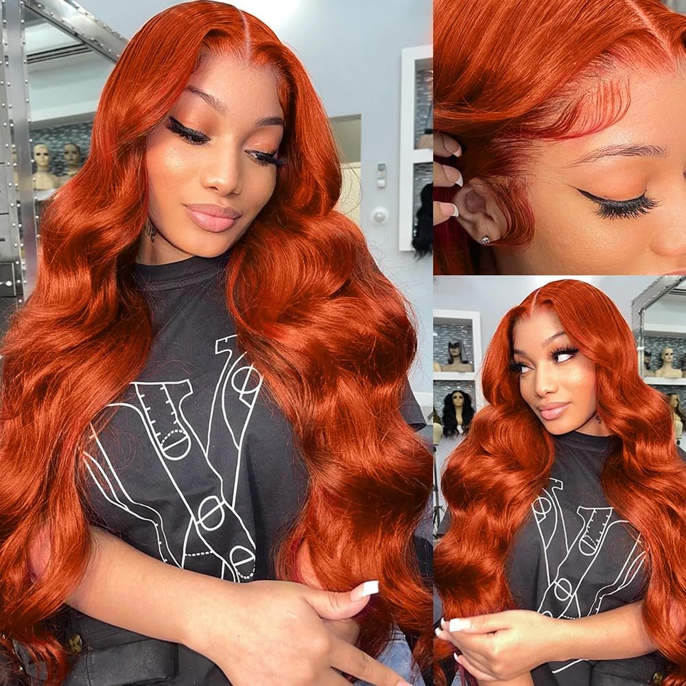 Dorbess Ginger Orange 30 inch lace front wig worn by model for everyday styling