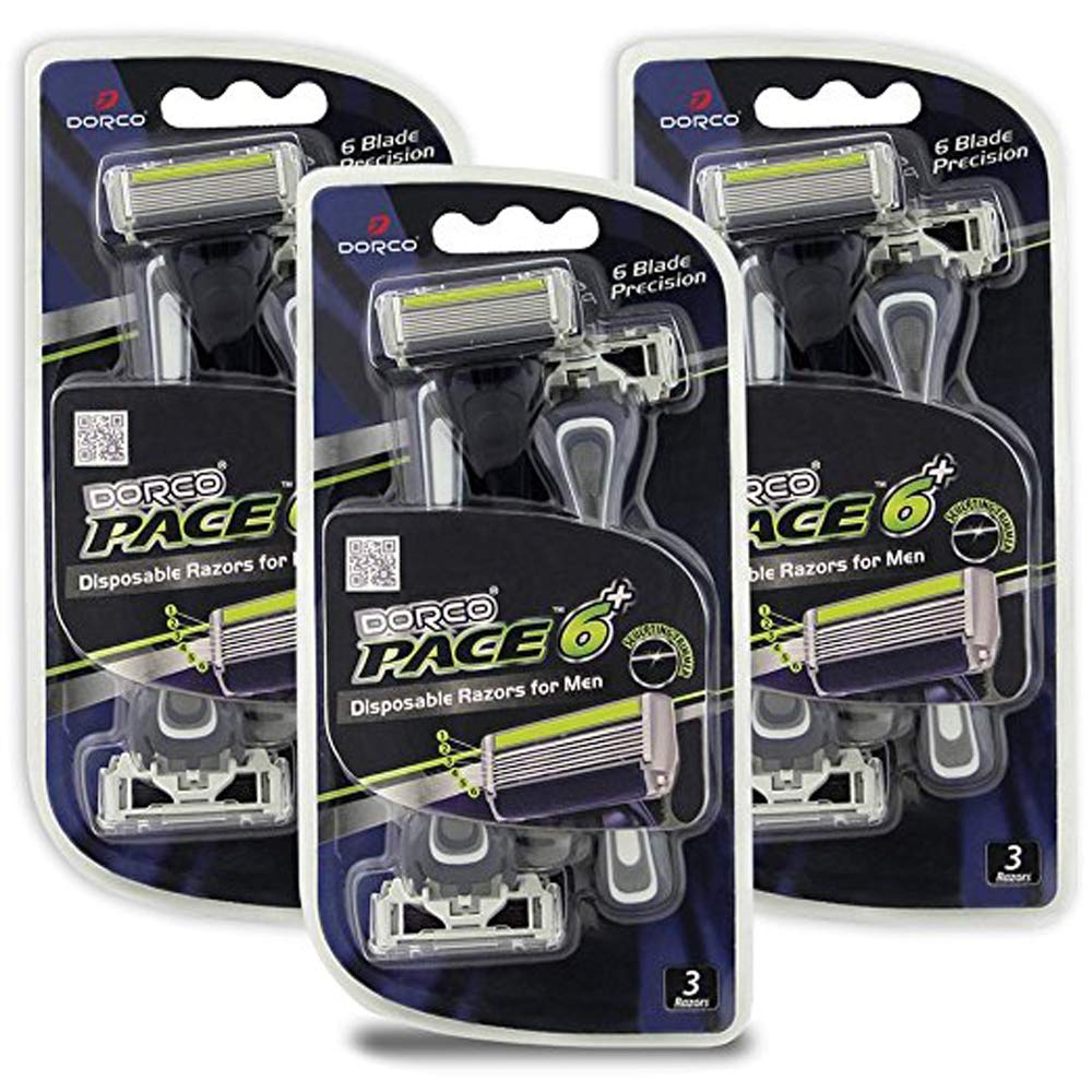 DORCO Pace 6 Plus six-blade razor with trimmer for a close, precise shave.