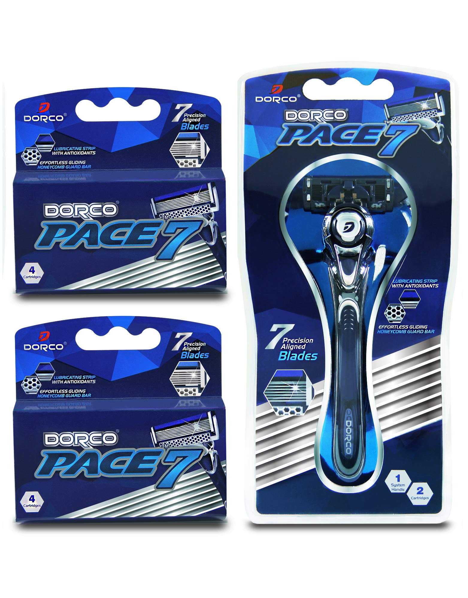Dorco Pace 7 seven-blade razor system for a close, comfortable shave.