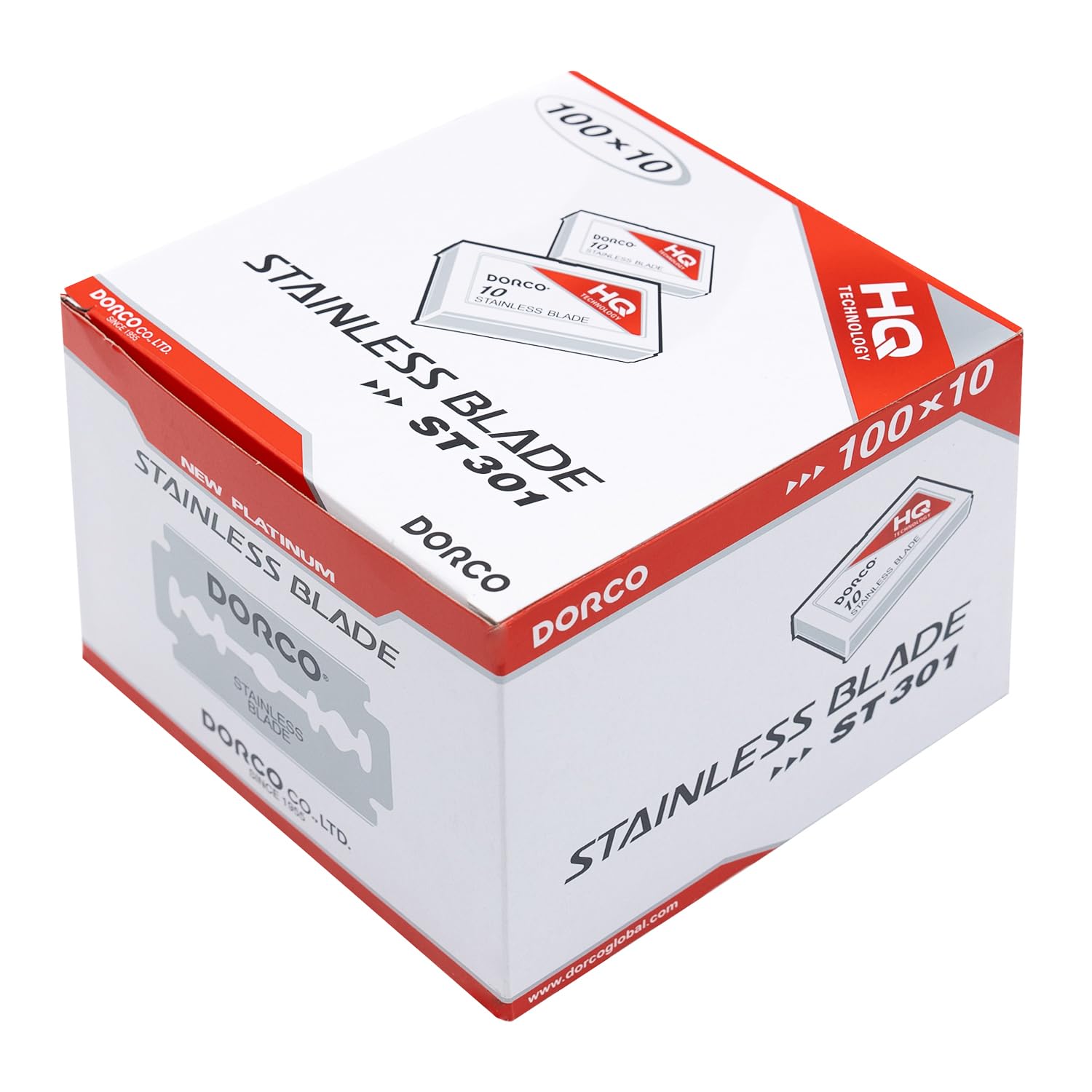 Dorco ST301 platinum double-edge blades case close-up for smooth, precise shaving.