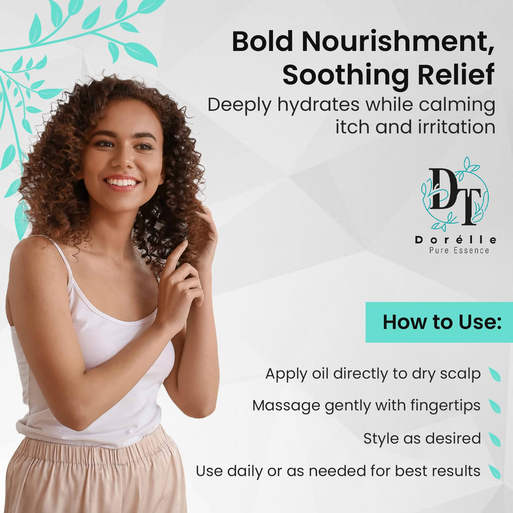 Dorelle Pure Essence rosemary oil close-up emphasizing scalp nourishment