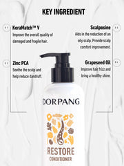 DORPANG Repair Conditioner closeup on hair strands shows smooth, glossy texture.