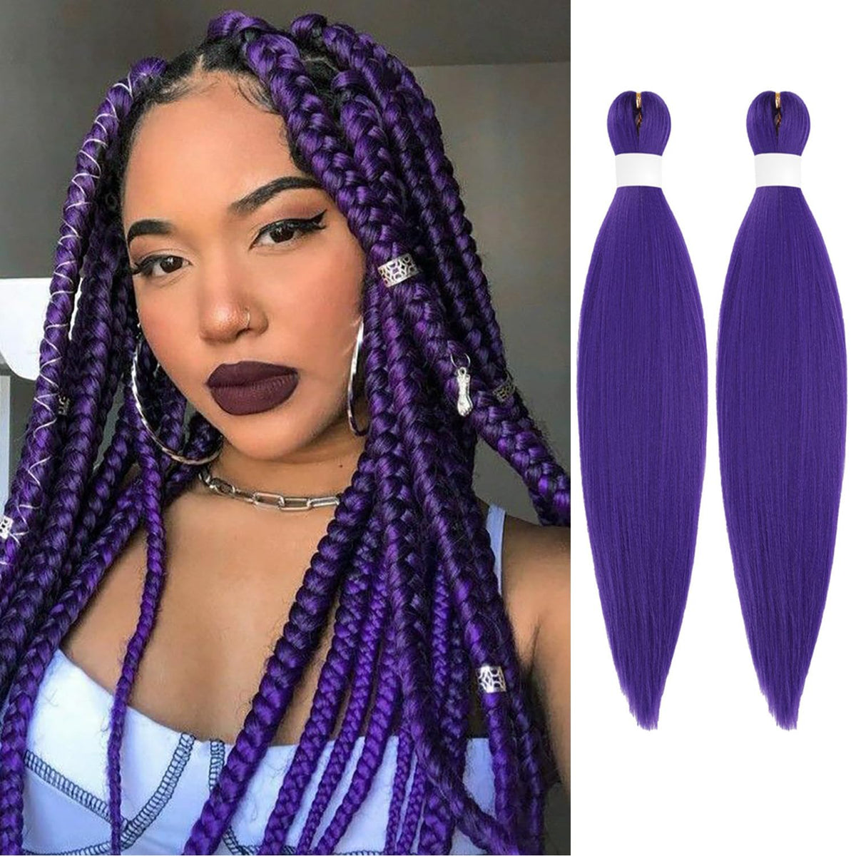 Dorsanee long purple braiding hair extensions in 20 inches for easy crochet styles.