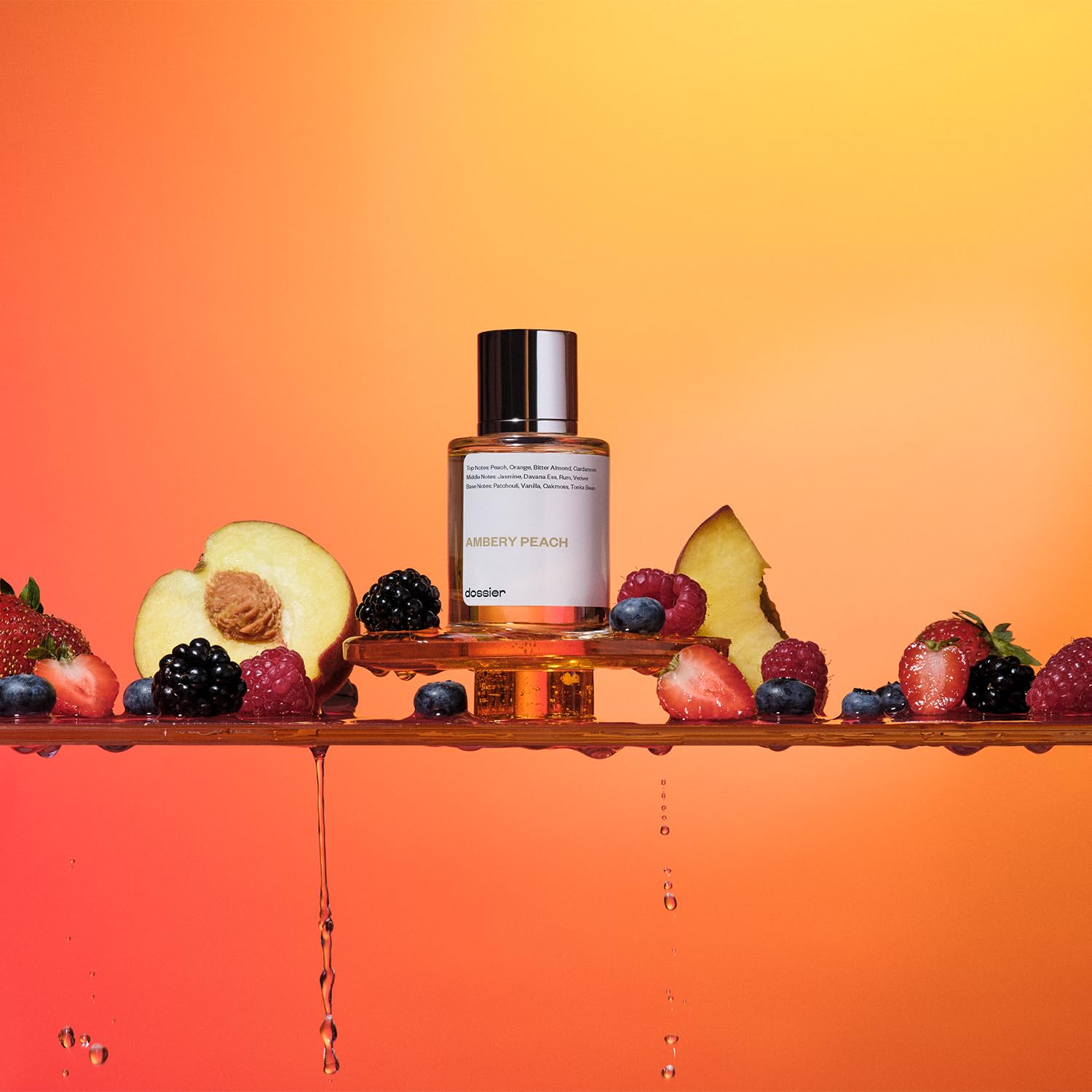 Dossier Ambery Peach glass displays warm amber hue, evoking inviting versatility.