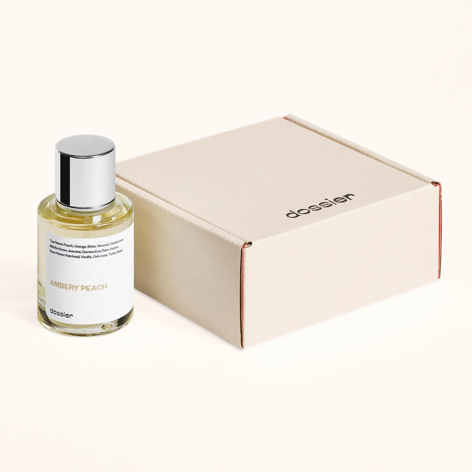 Dossier Ambery Peach minimalist packaging box communicates eco-conscious luxury.
