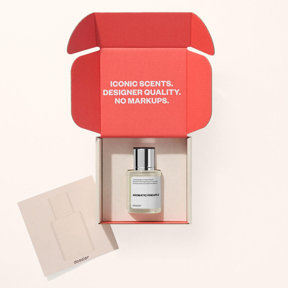 Dossier Aromatic Pineapple packaging emphasizing vegan and sustainable materials