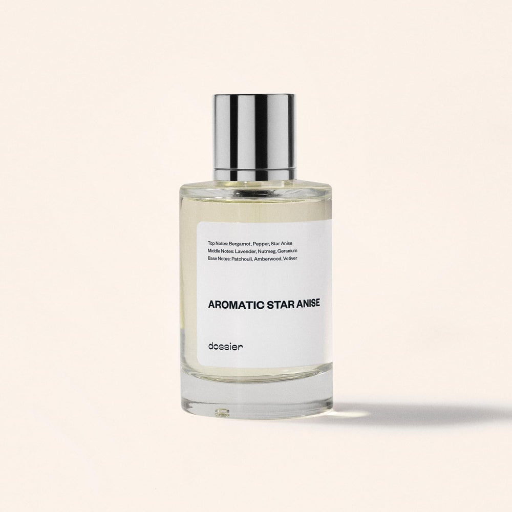 Dossier Aromatic Star Anise texture close-up hints at amber and vanilla base.