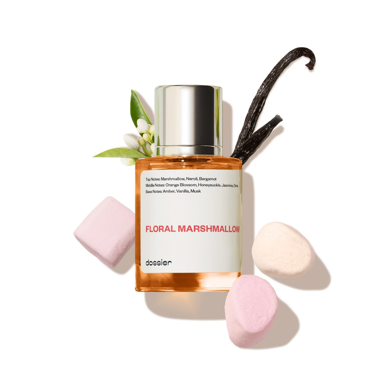 Dossier Floral Marshmallow bottle front for everyday elegance