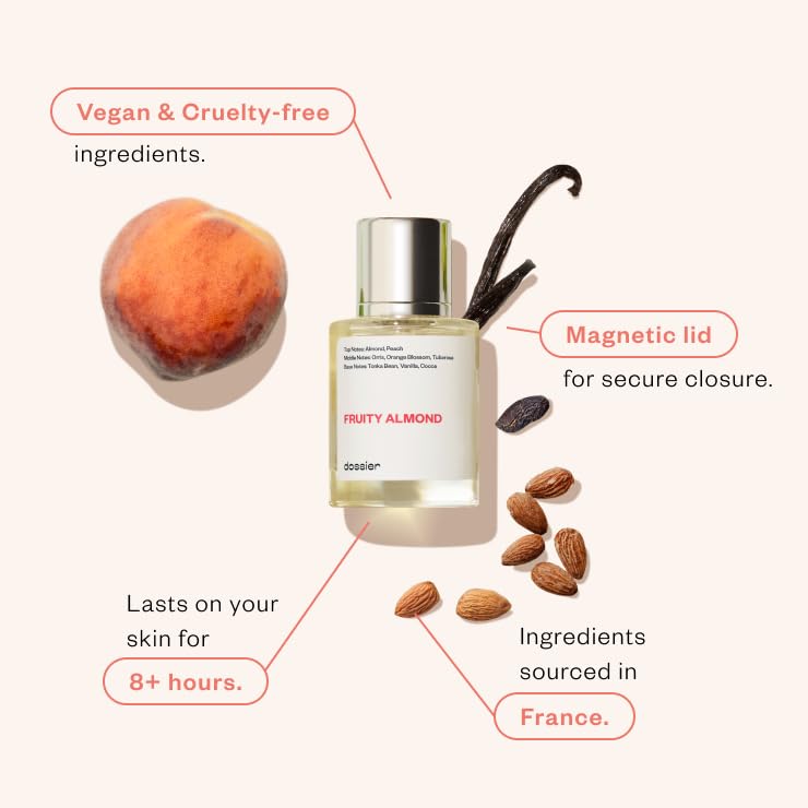 Dossier Fruity Almond cap detail highlighting premium design