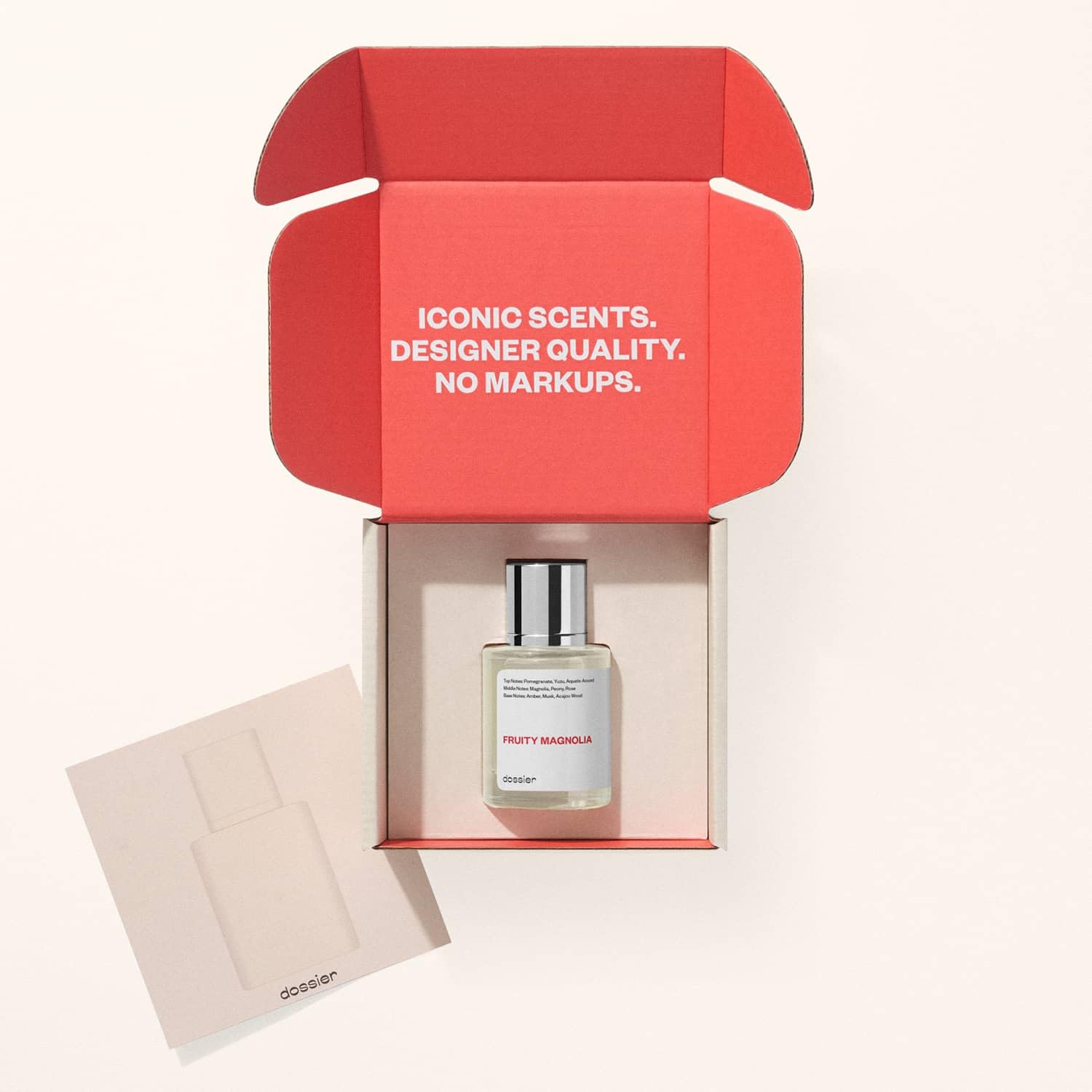 Dossier Fruity Magnolia packaging conveys vegan, cruelty-free luxury at accessible price.