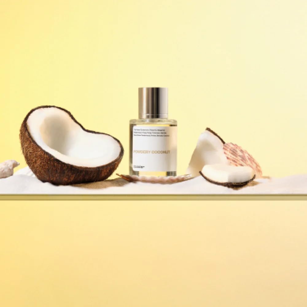 Dossier Powdery Coconut bottle side view with premium, accessible fragrance
