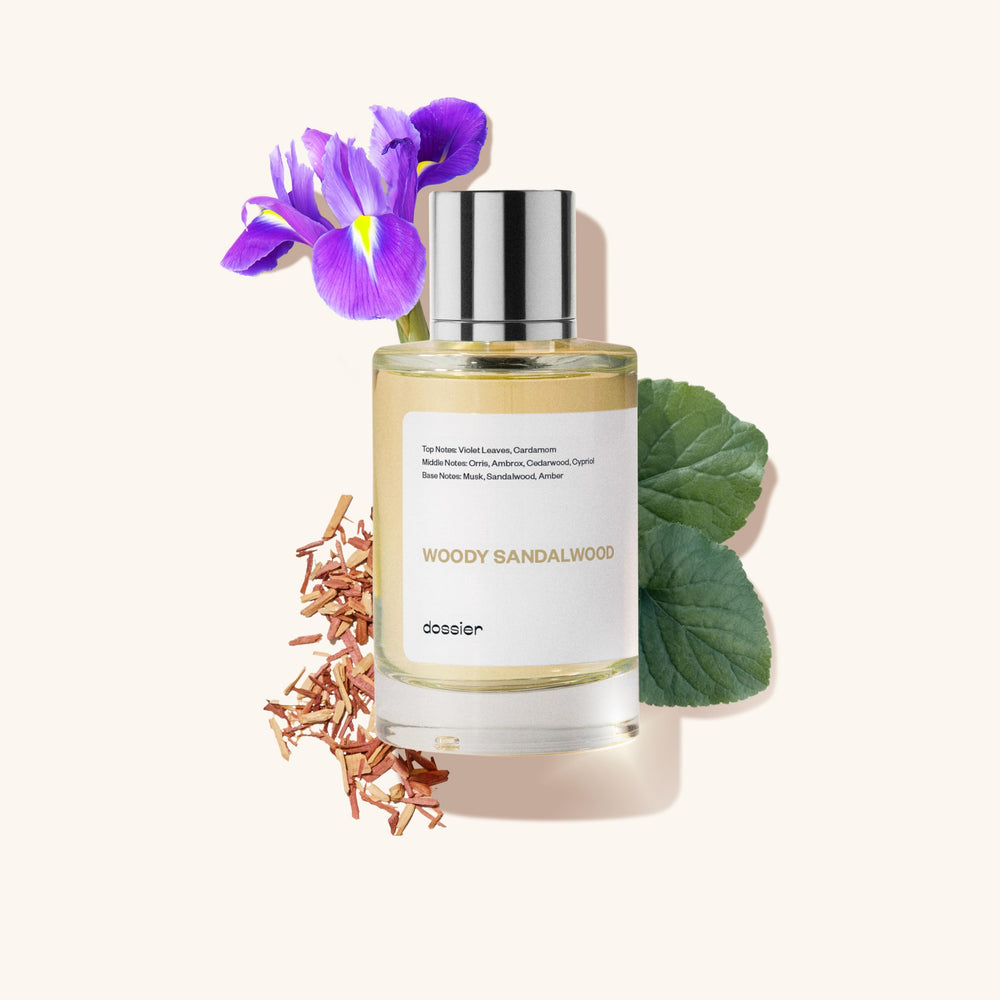 Dossier Woody Sandalwood ingredients panel emphasizes French craftsmanship