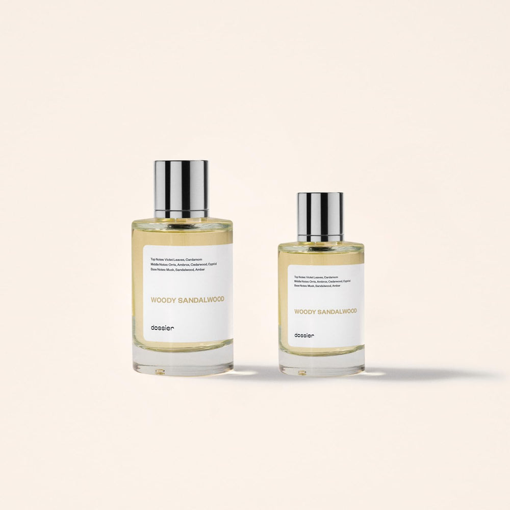 Dossier Woody Sandalwood mood shot for unisex luxury scent seekers