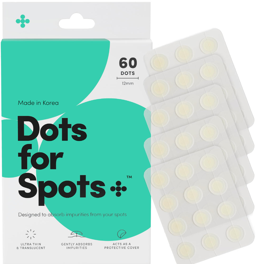 Dots for Spots translucent pimple patch on face blends with skin and protects breakout area.