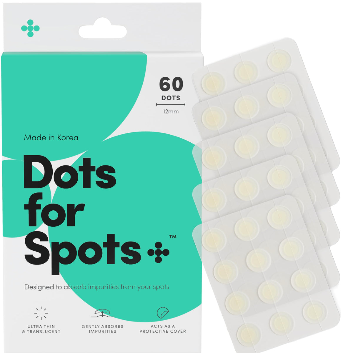 Dots for Spots translucent pimple patch on face blends with skin and protects breakout area.