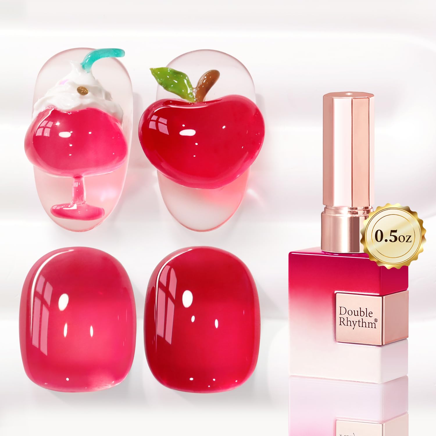 Double Rhythm jelly gel polish 0.5oz bottle front shows translucent red shade.