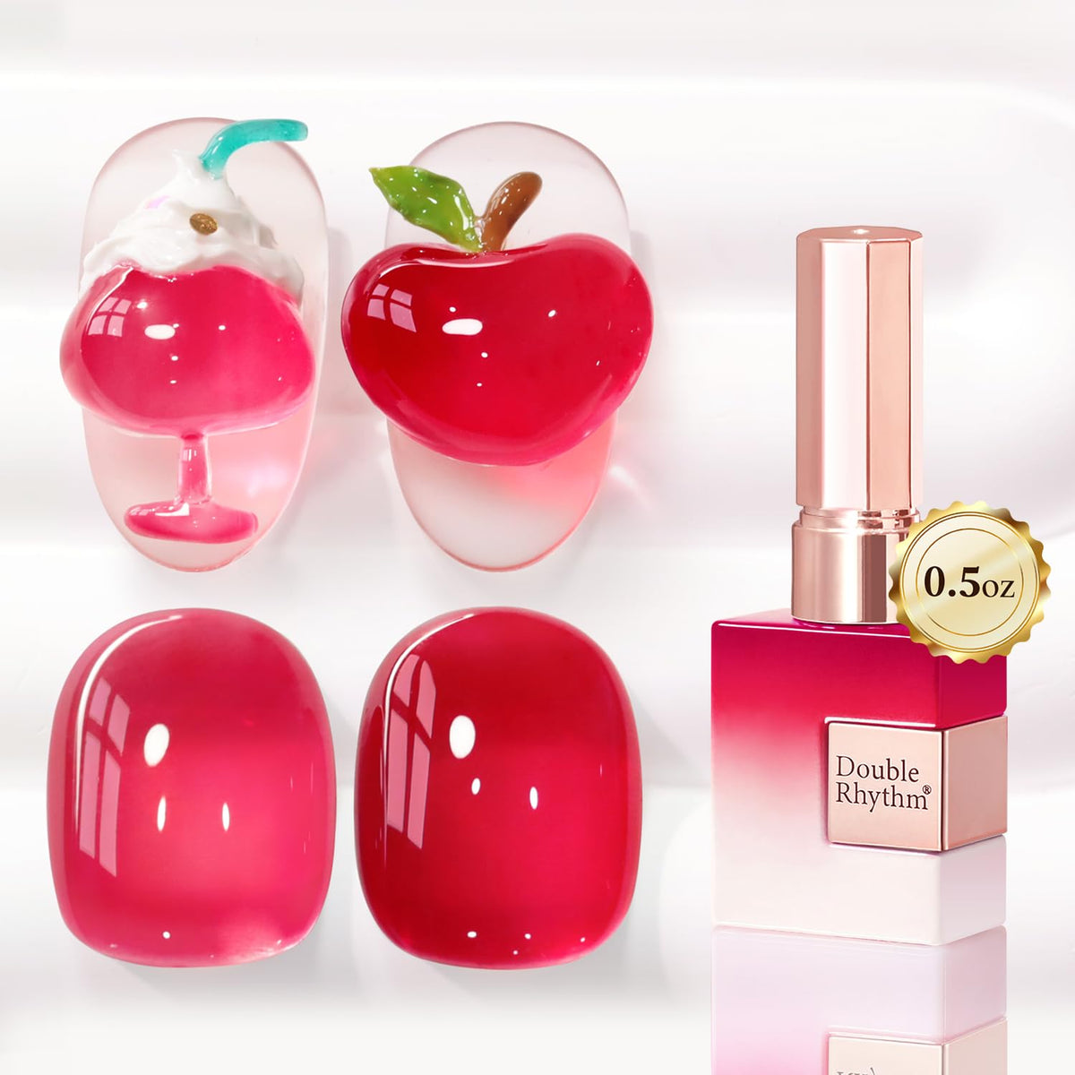 Double Rhythm jelly gel polish 0.5oz bottle front shows translucent red shade.