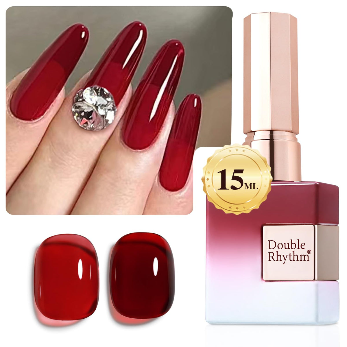 Double Rhythm 15ml dark burgundy gel polish offers rich color and long-lasting shine.