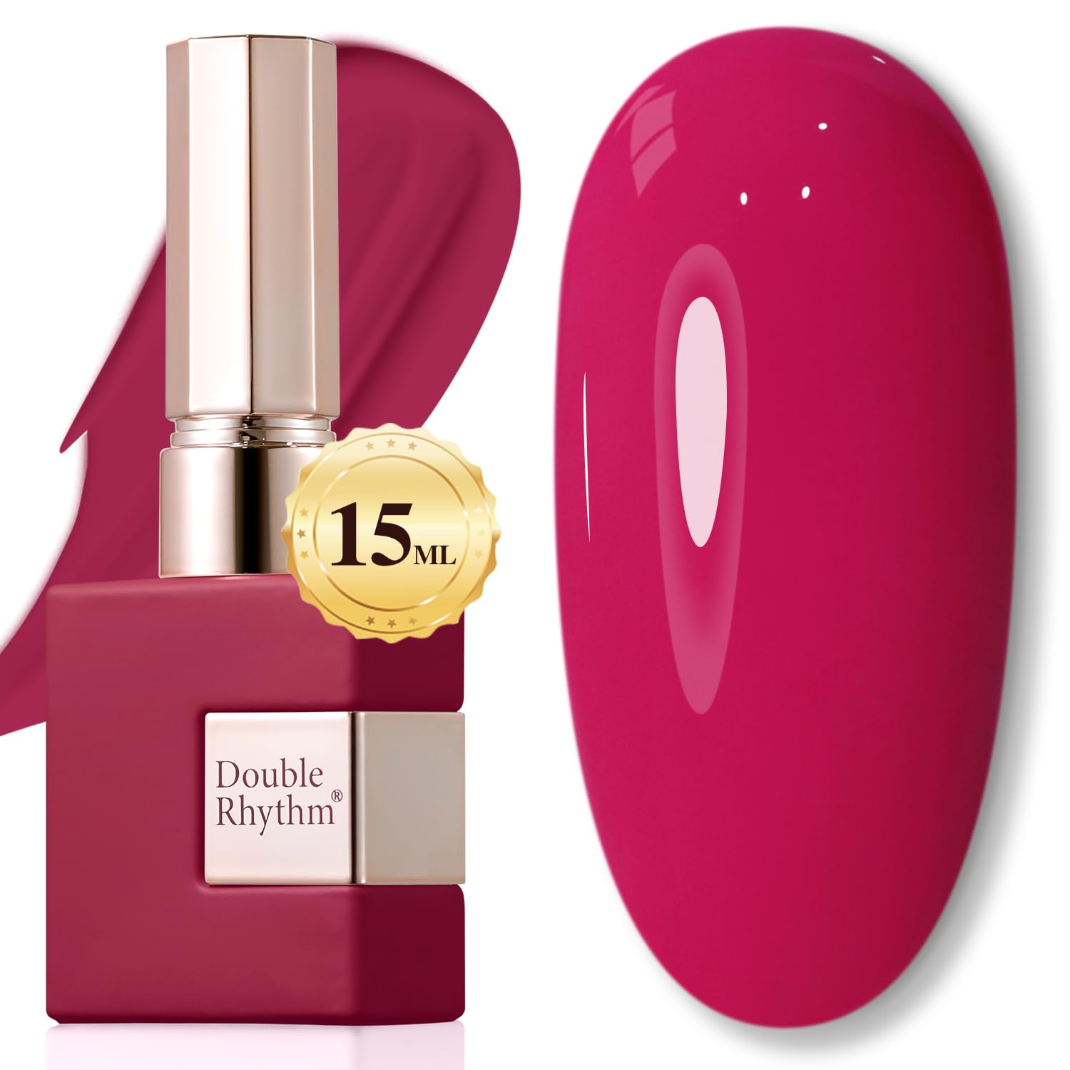 Double Rhythm 15ml gel nail polish bottle in red pink for at-home color.