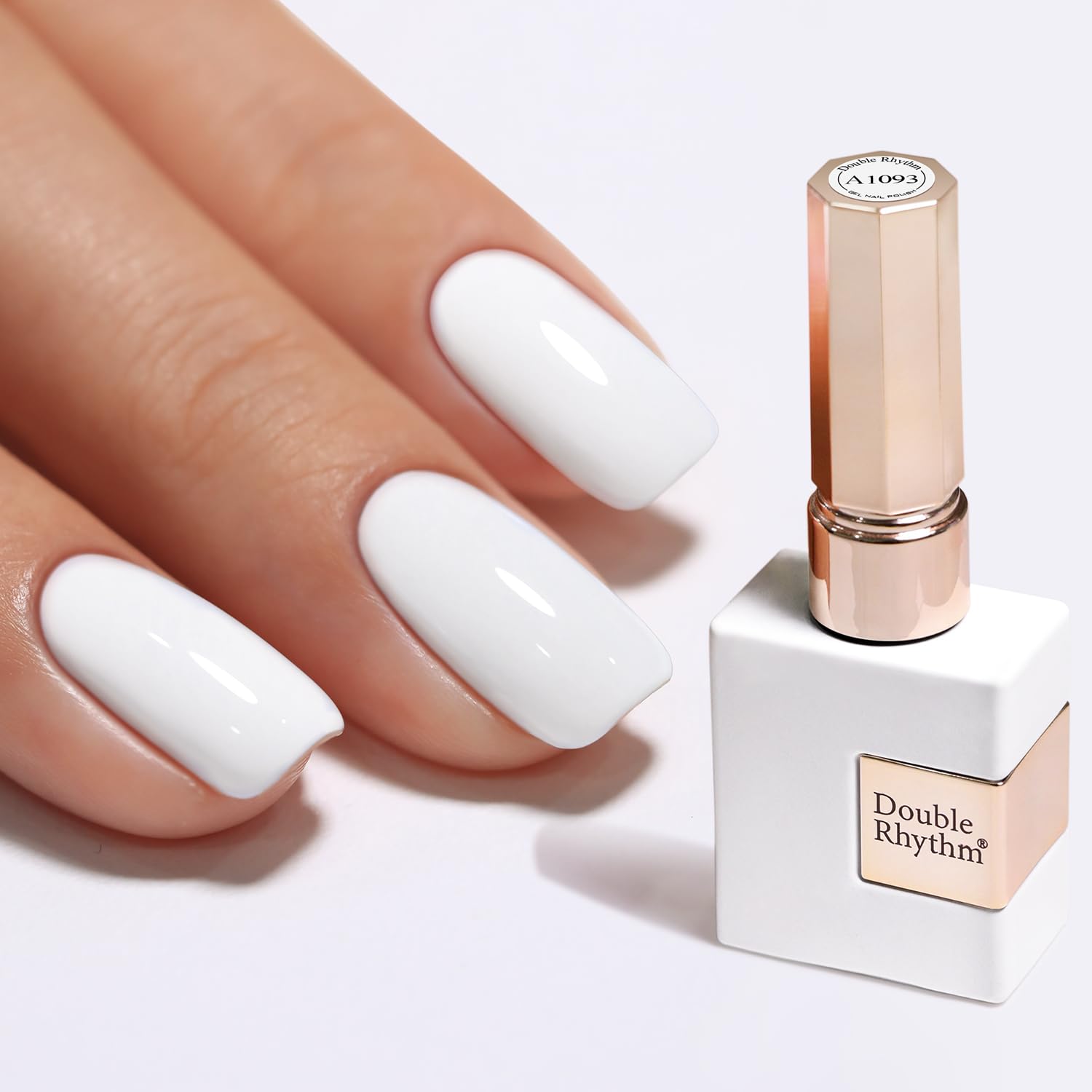Double Rhythm 15ml gel polish bottle in pure white sheer for a delicate manicure.