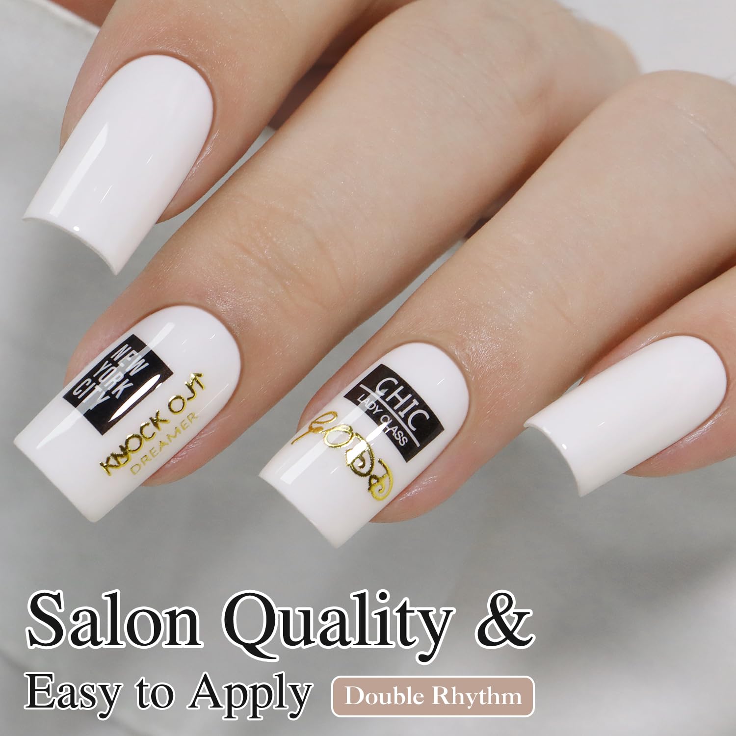 Double Rhythm warm white A1477 on nails for DIY home manicure