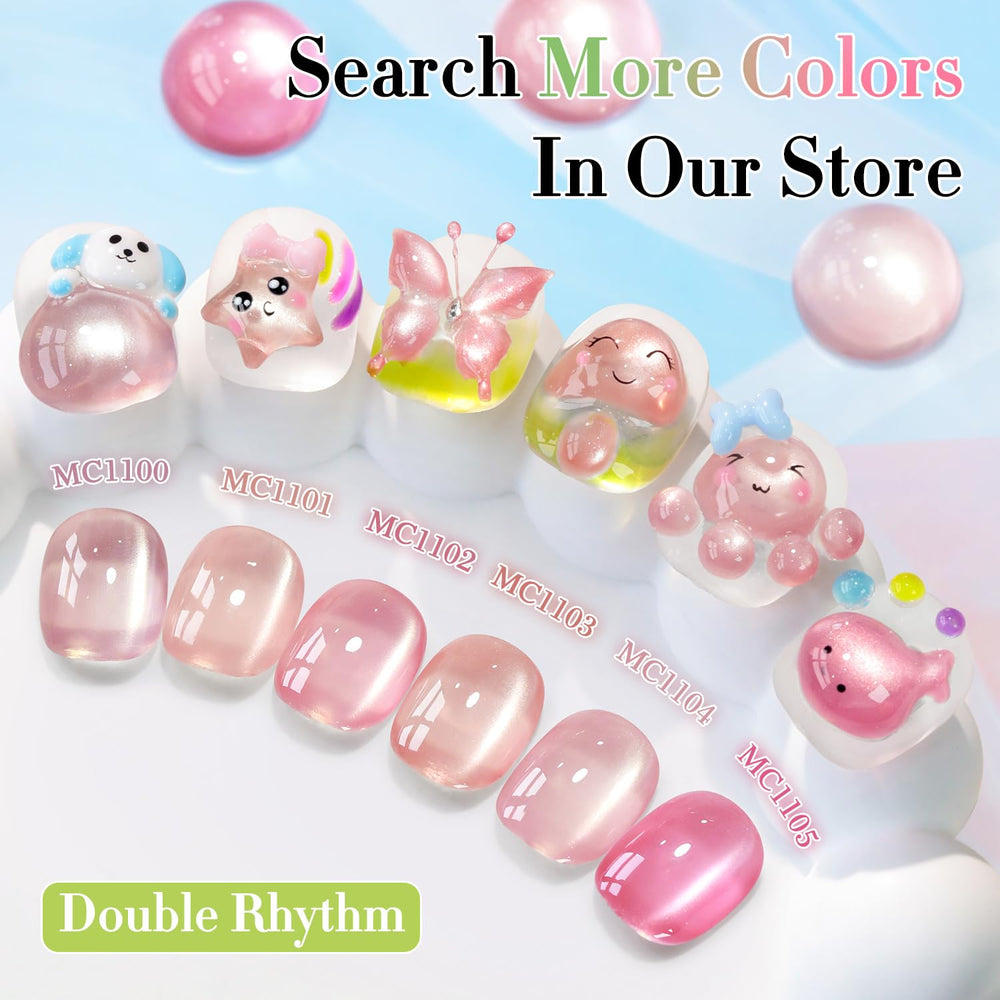 Double Rhythm pink gel offers vivid coverage with lasting shine.