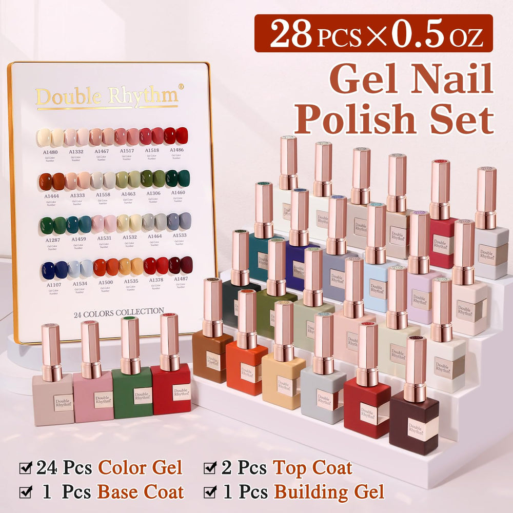 Double Rhythm 24pcs 15ml bottles arranged for a cohesive gel collection.