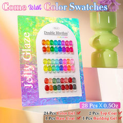 Double Rhythm 15ml gel polish bottles show bright pigments and smooth coverage.