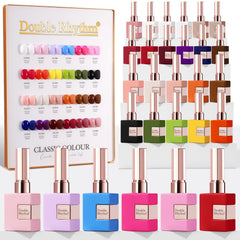 Double Rhythm 28Pcs gel polish bottles display a complete at-home manicure kit.