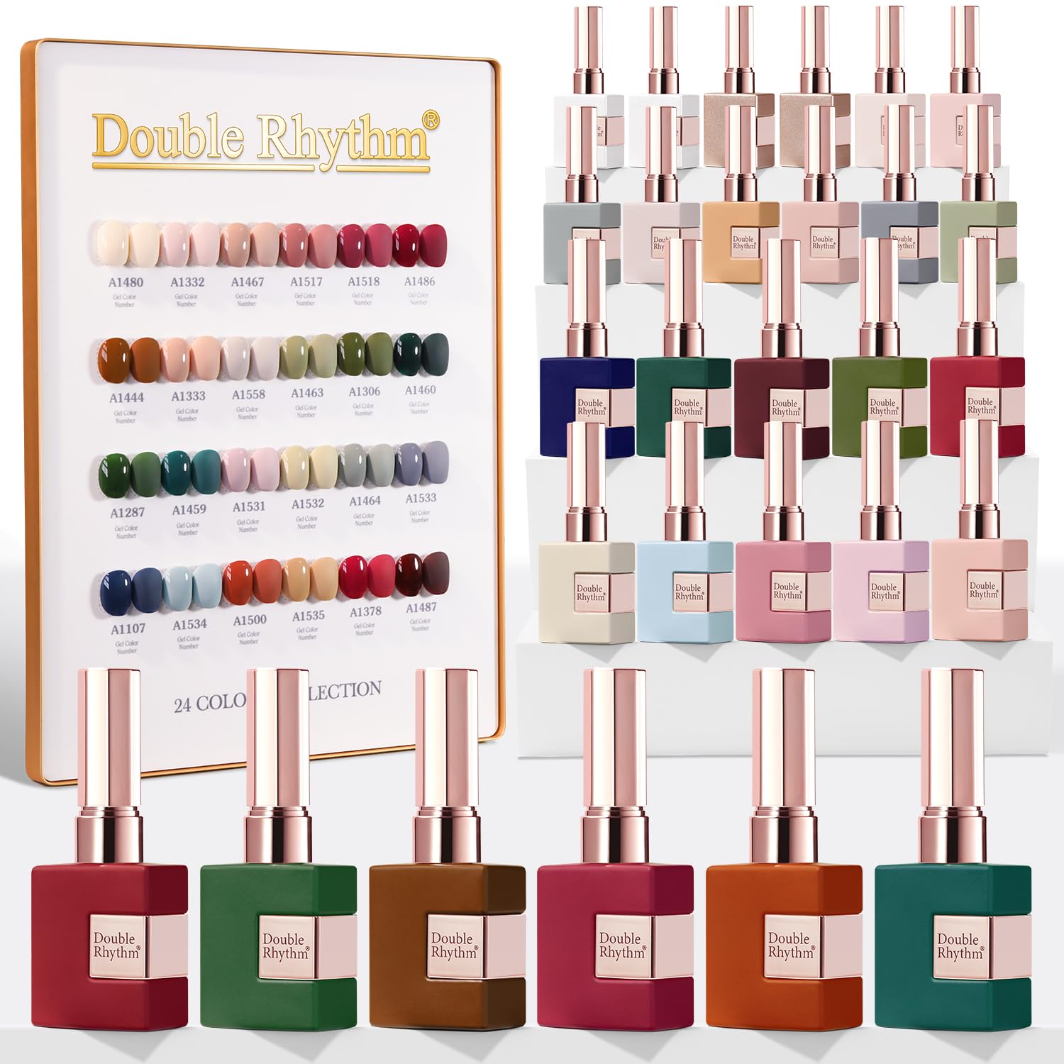 Double Rhythm 28Pcs gel polish set closeup with color variety for versatile nails.