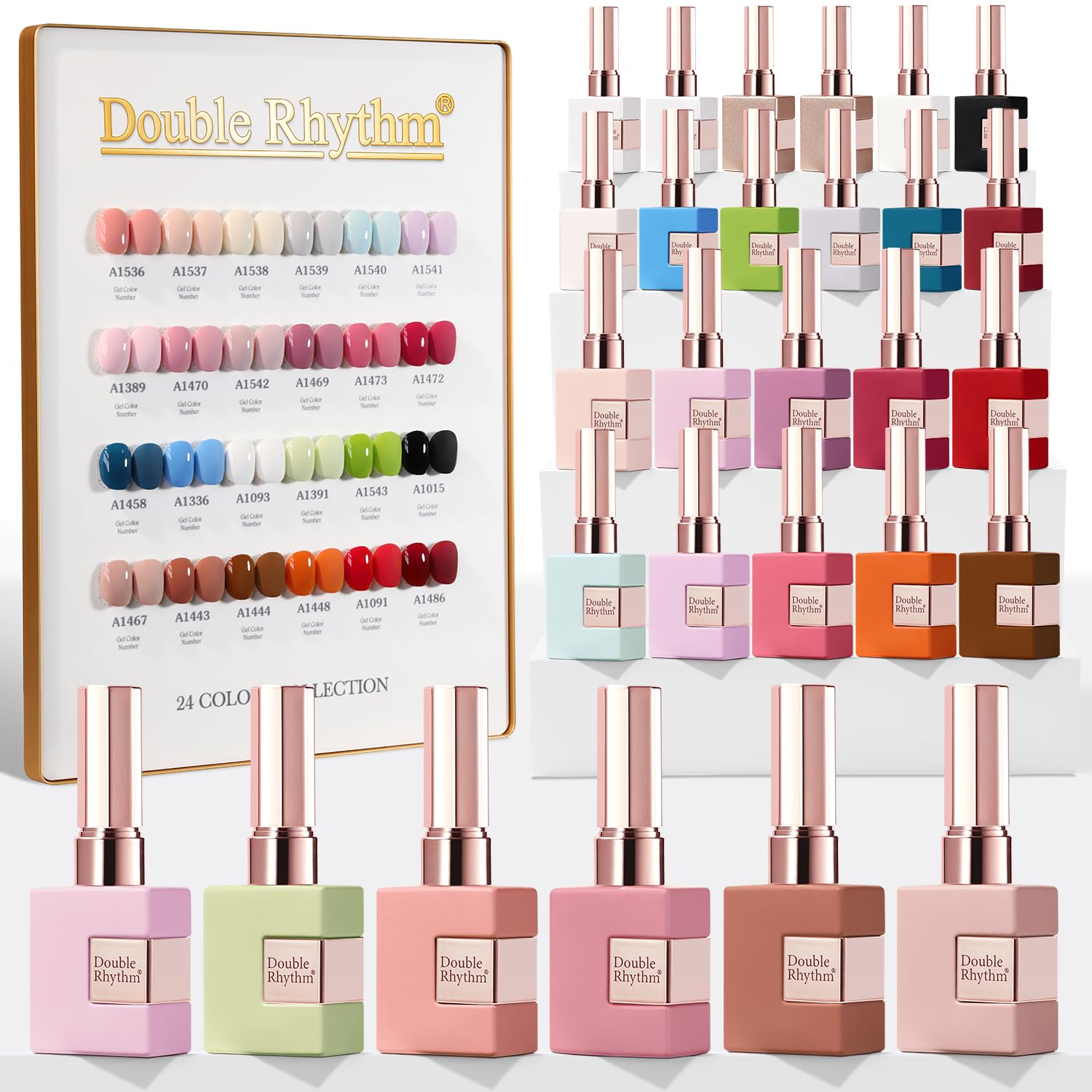 Double Rhythm 28-piece gel polish kit shown as a full set for at-home manicures.