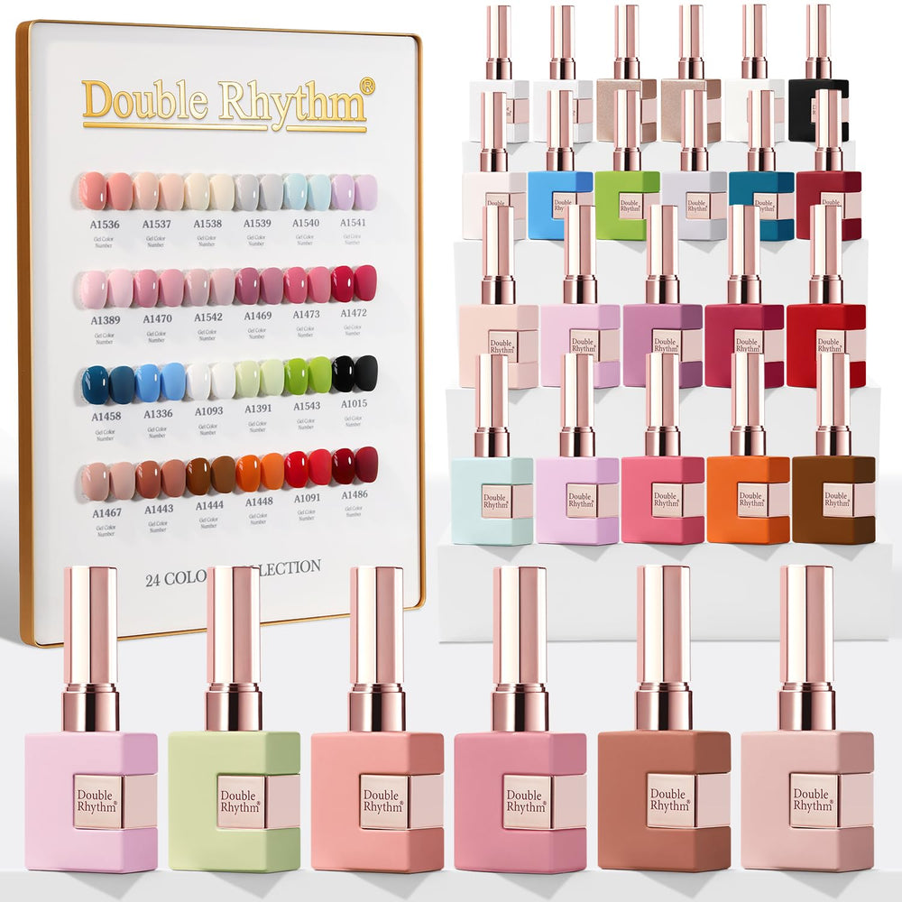 Double Rhythm 28-piece gel polish kit shown as a full set for at-home manicures.