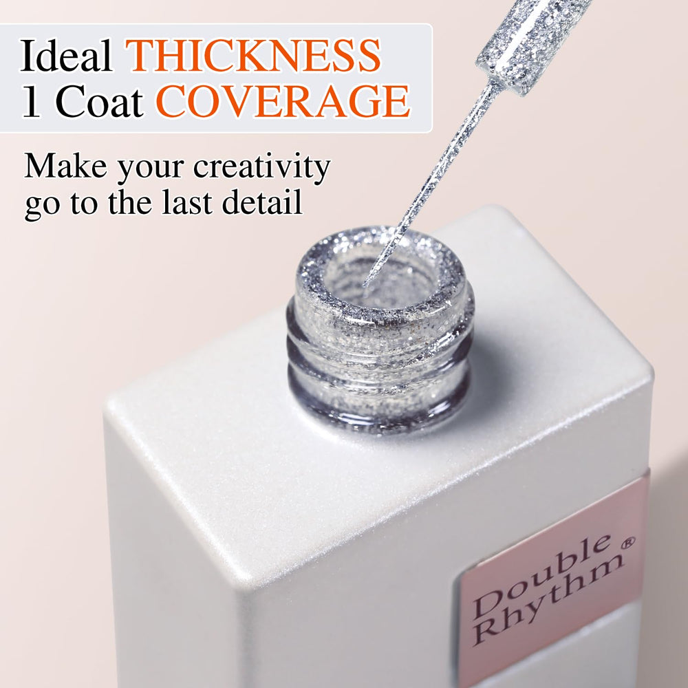 Double Rhythm 3d-effect gel polish on nails creates dimensional shine.