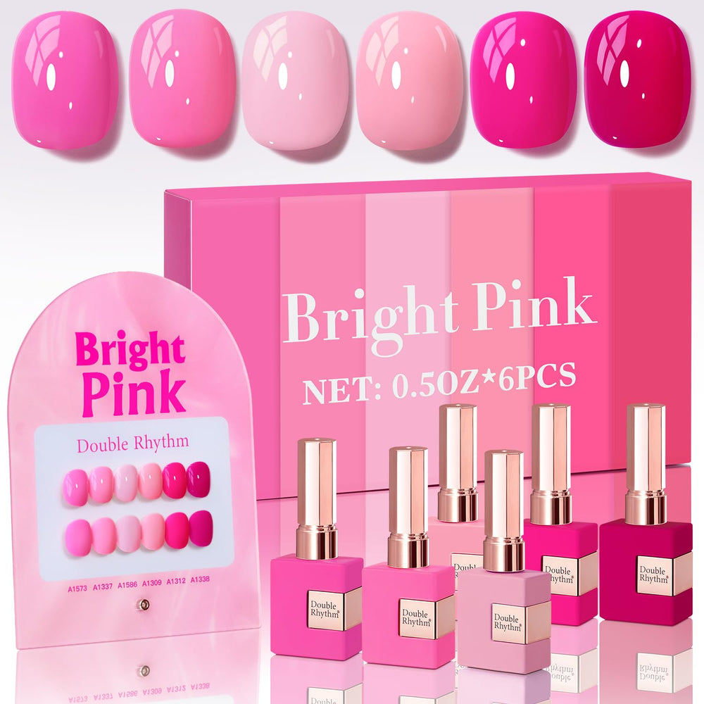 Double Rhythm gel polish bottle close-up in neon pink for brilliant at-home manicures.